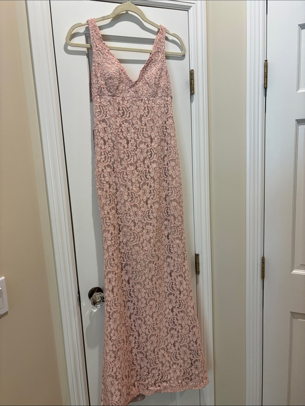 Blush Lace Maxi Dress with V-Neck